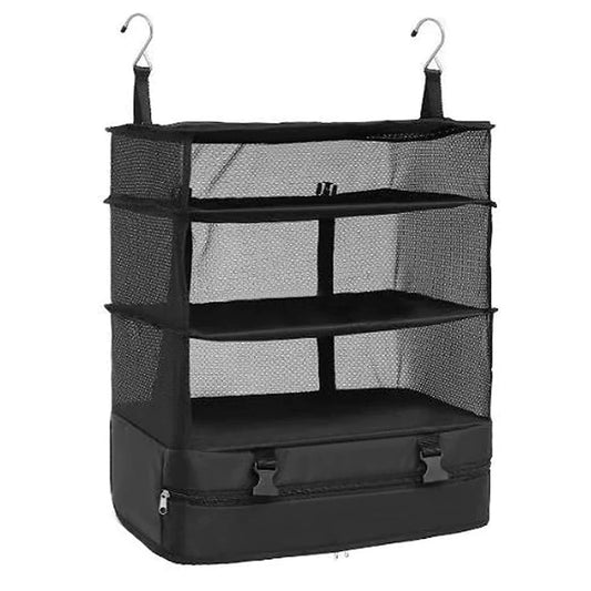 Outdoor Storage Mesh Bag Foldable 3 Layers 2 Hooks Zipper Pocket Hanging Barbecue Travel Fishing Camping Clothes