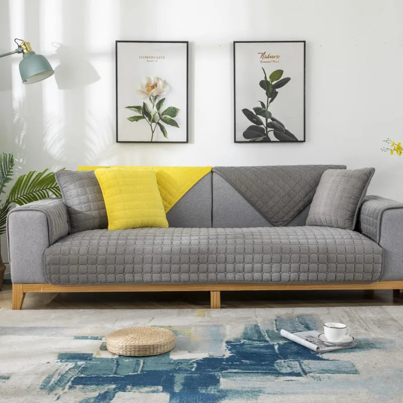 Sofa Cushion Plush Non-Slip Thickened Sofa Cover Cushion Flannel Sofa Cover Universal Solid Color Dust-Proof Sofa Seat Cover