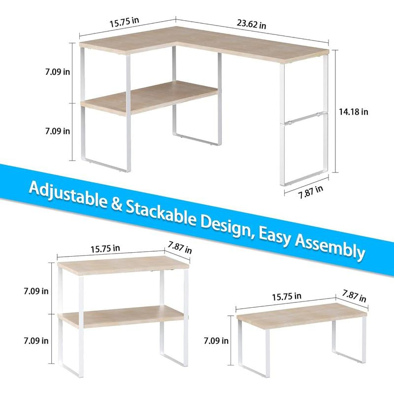 Countertop Organizer Corner Shelf, 2 Tier Adjustable Stackable Corner Shelves for Kitchen, Bathroom, Spice Rack, Coffee Bar, over Sink, Dresser Table, Corner Counter Shelf Stand, Natural Beige