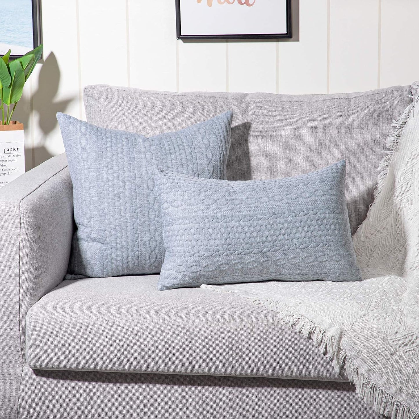 Pack of 2 Super Soft Decorative Throw Pillow Covers Square Cushion Cases Pillowcases for Couch Sofa Bedroom Car Modern Embossed Patterned,20 X 20 Inch,Light Grey