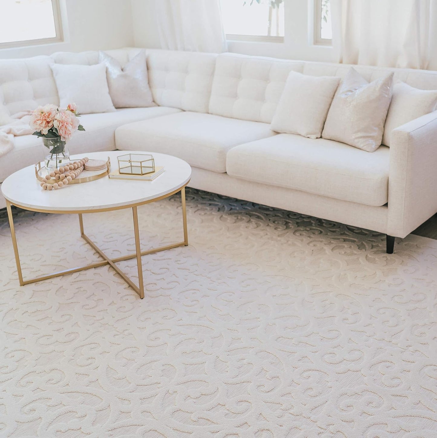 Orian Sculpted 4704 Indoor/Outdoor High-Low Debonair Natural Area Rug, 5'2" X 7'6", Ivory