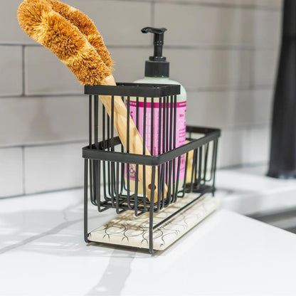 Sink Caddy Kitchen Sink Organizer – Multi-Purpose Kitchen Sink Caddy with Sponge & Dish Brush Holder, Compact Sink Sponge Holder for Kitchen Countertop & Sink Storage with a Diatomaceous Stone