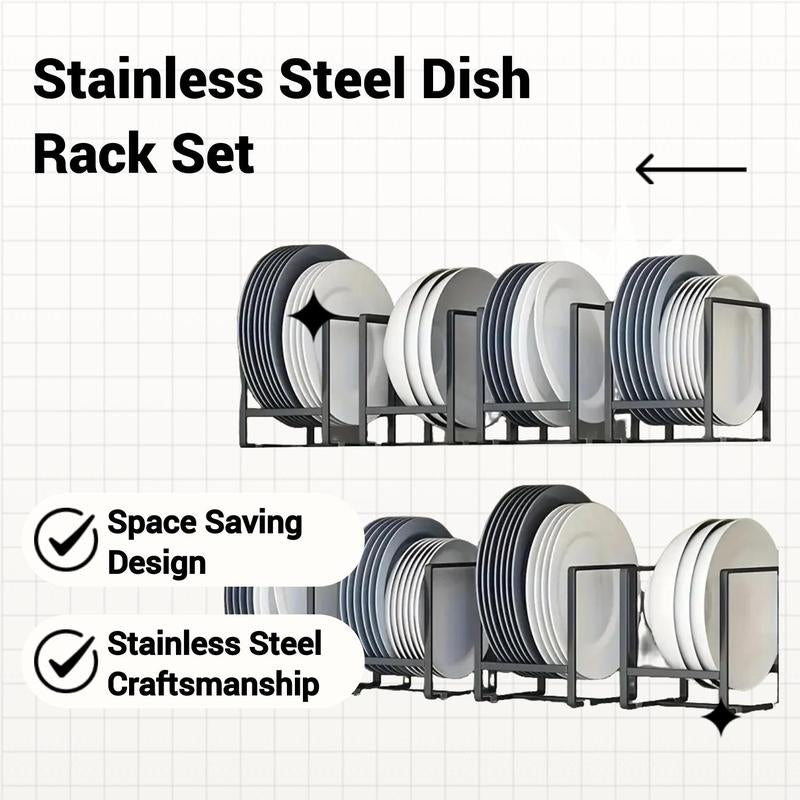 Stainless Steel Dish Rack, 2 Counts/Set Space Saving Vertical Plate Holder, Kitchen Storage Rack, Kitchen Cabinet Organizers, Kitchen Organizer for Plates, Cutting Boards, Pot Lids, Kitchen Utensils Holder, Kitchen Organization