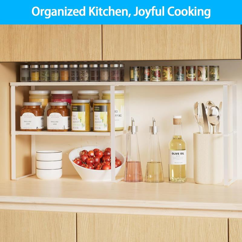 Countertop Organizer Corner Shelf, 2 Tier Adjustable Stackable Corner Shelves for Kitchen, Bathroom, Spice Rack, Coffee Bar, over Sink, Dresser Table, Corner Counter Shelf Stand, Natural Beige