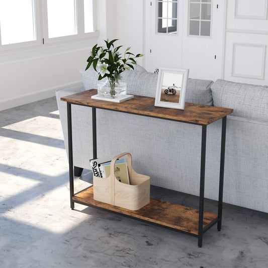 Sofa Table for Entryway, 43" Narrow Console Table with Shelf, Wood Entry Table for Living Room,Hallway, Foyer, Industrial Home Furniture Vintage Brown