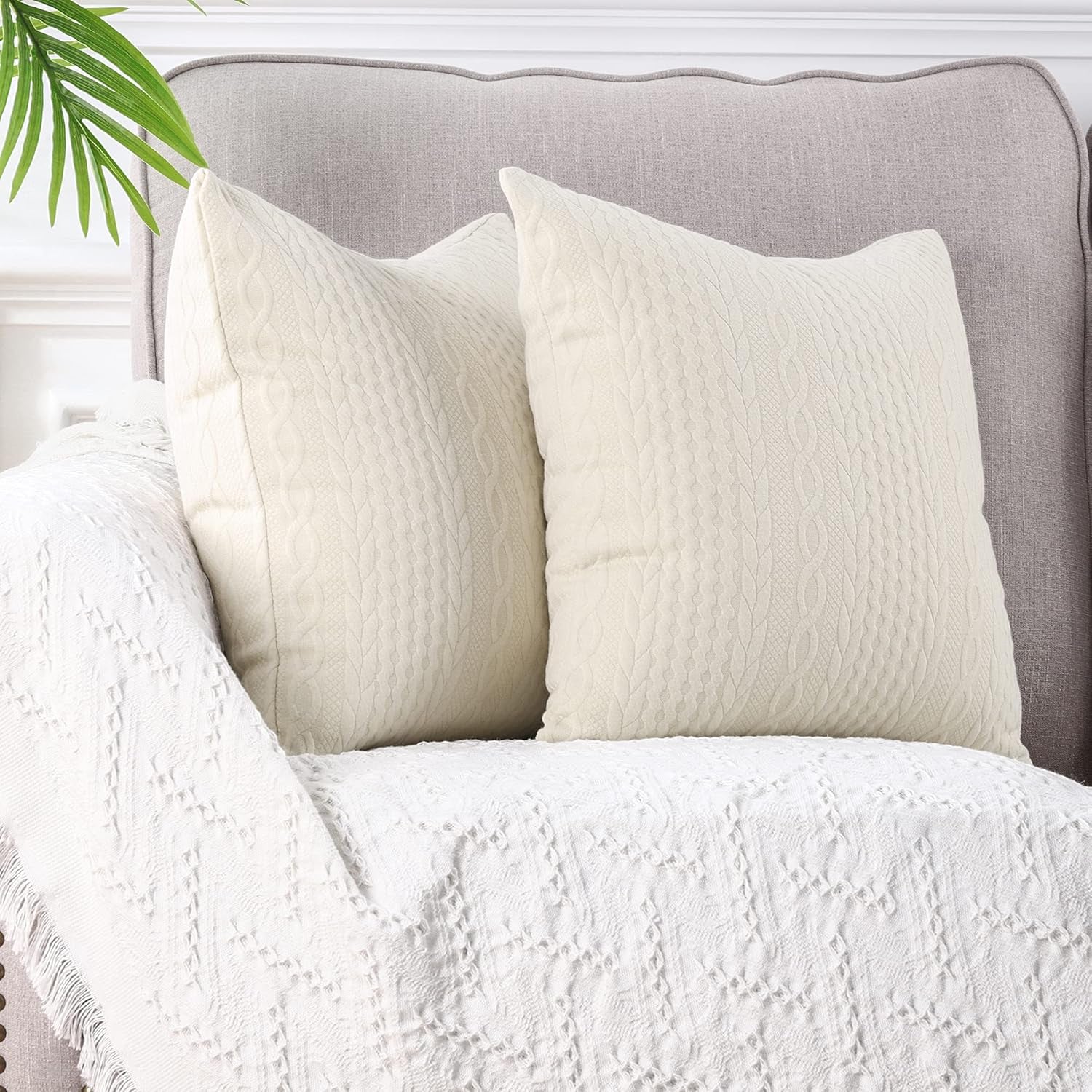 Pack of 2 Super Soft Decorative Throw Pillow Covers Square Cushion Cases Pillowcases for Couch Sofa Bedroom Car Modern Embossed Patterned,16 X 16 Inch,Beige