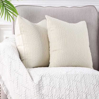 Pack of 2 Super Soft Decorative Throw Pillow Covers Square Cushion Cases Pillowcases for Couch Sofa Bedroom Car Modern Embossed Patterned,16 X 16 Inch,Beige