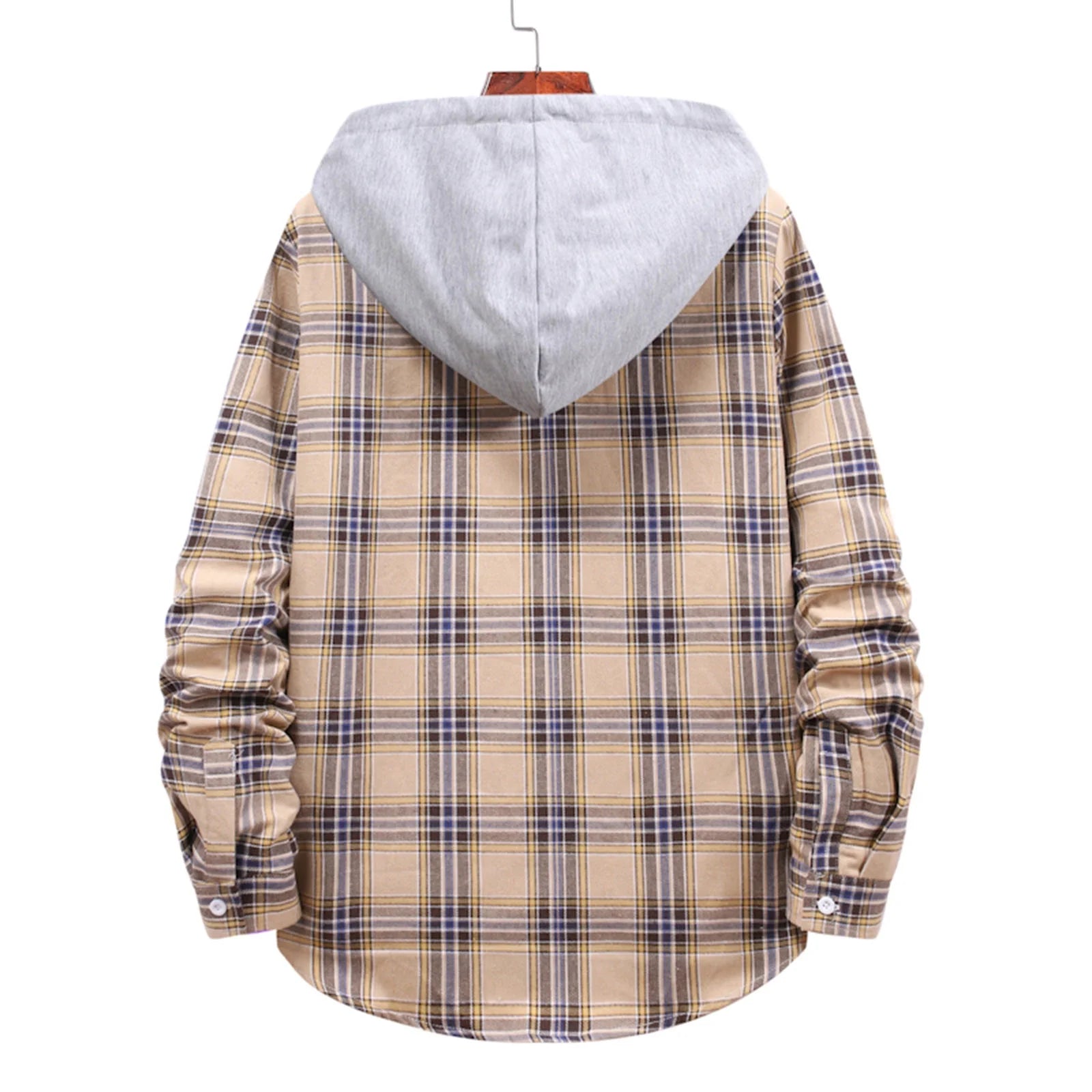 Men'S Flannel Plaid Hooded Shirts Casual Long Sleeve Button down Regular Fit Hooded Shirt Lightweight Thin Jackets Khaki#06 M