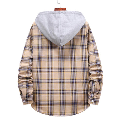 Men'S Flannel Plaid Hooded Shirts Casual Long Sleeve Button down Regular Fit Hooded Shirt Lightweight Thin Jackets Khaki#06 M