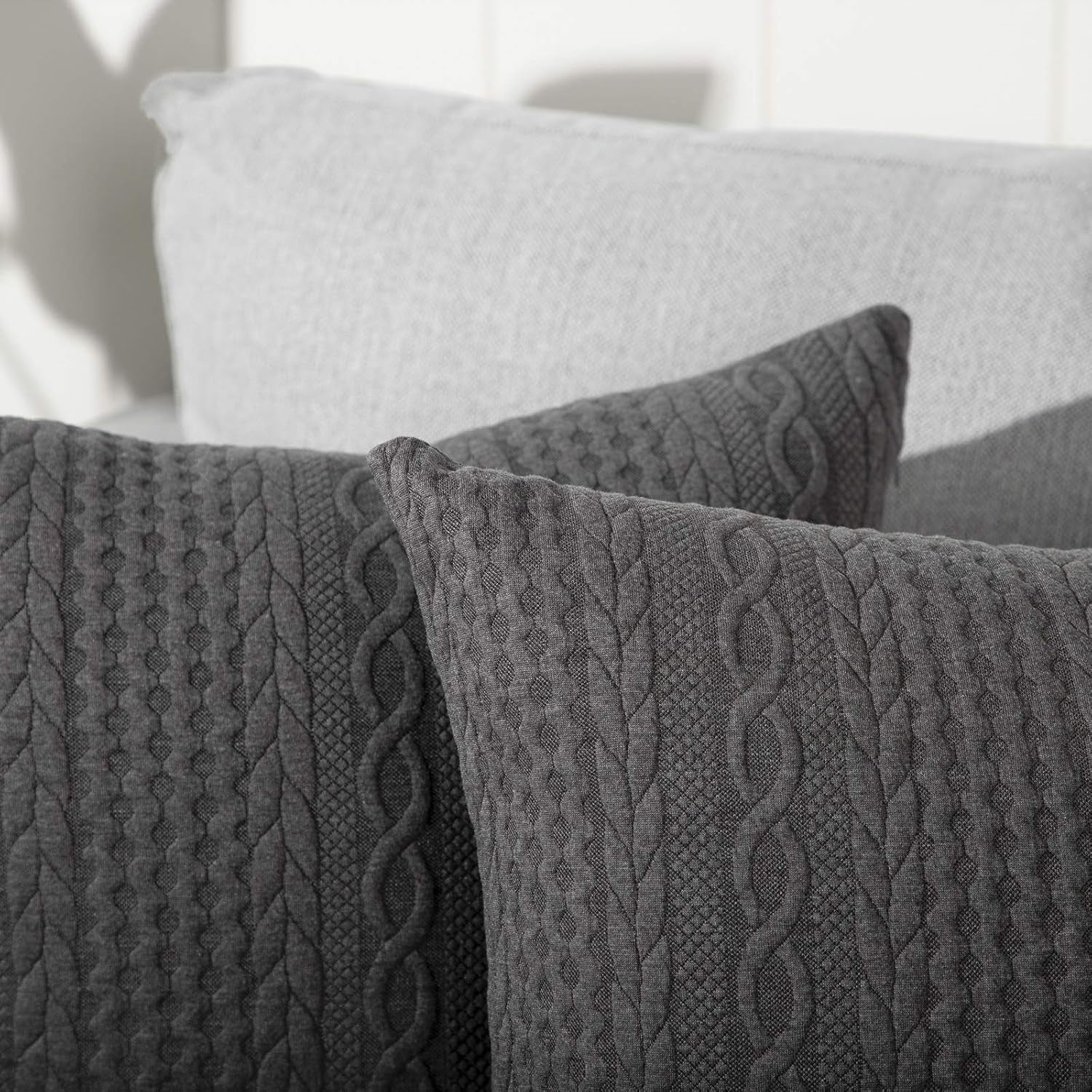 Pack of 2 Super Soft Decorative Throw Pillow Covers Square Cushion Cases Pillowcases for Couch Sofa Bedroom Car Modern Embossed Patterned,18 X 18 Inch,Grey