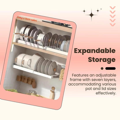 Kitchen Pot Organization Storage Rack, Adjustable Kitchen Pot Lid Organizer Storage Rack, Multifunctional Stainless Expandable Kitchen Storage Organizer, Kitchen Gadgets, Kitchen Cabinet Organizers, Household Art Craft Supplies, Adjustable Standing Shelf