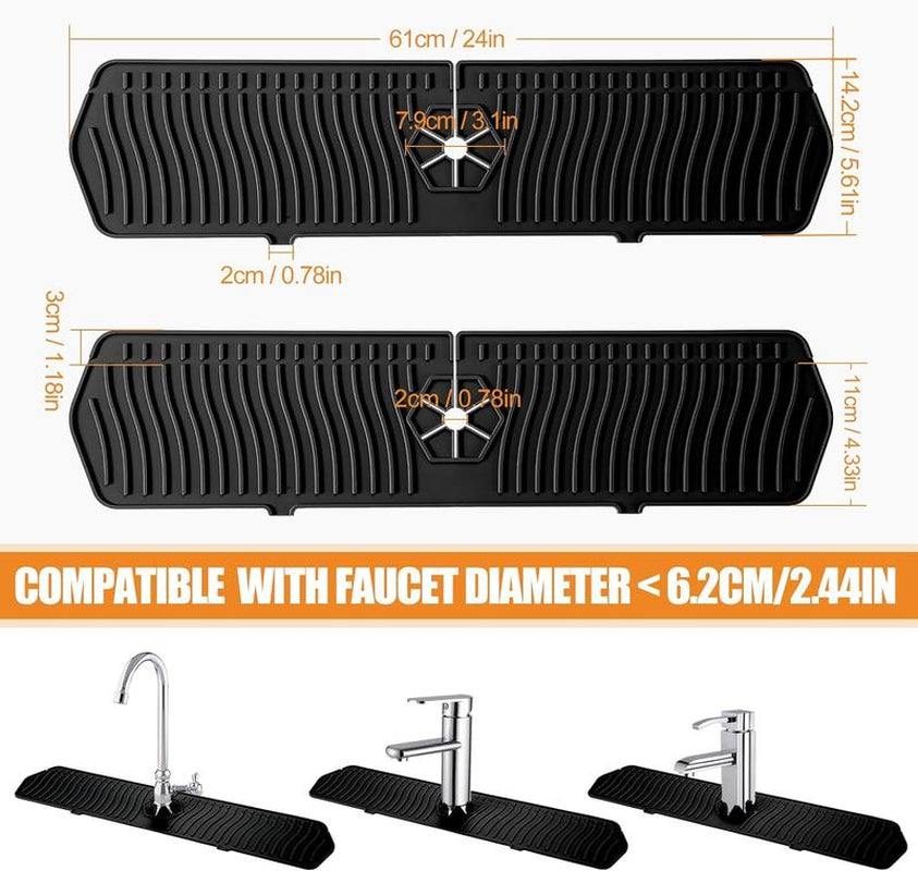 Kitchen Sink Splash Guard, 24Inche Faucet Mat Splash Catcher, Handle Drip Catcher Tray, Multipurpose for Kitchen Dish Drying Mats Sponge Holder and Bathroom Countertop Protect(Black)