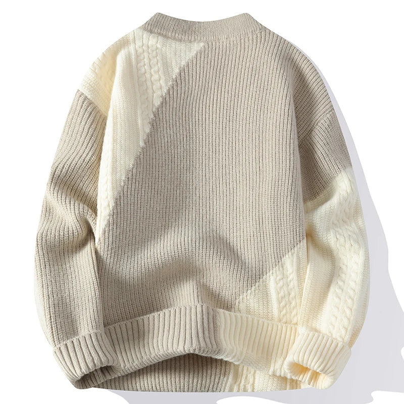 New Autumn Winter Men'S Warm Sweater Fashion Patchwork O-Neck Knitted Pulovers Men Loose Casual Streetwear Daily Knit Sweaters
