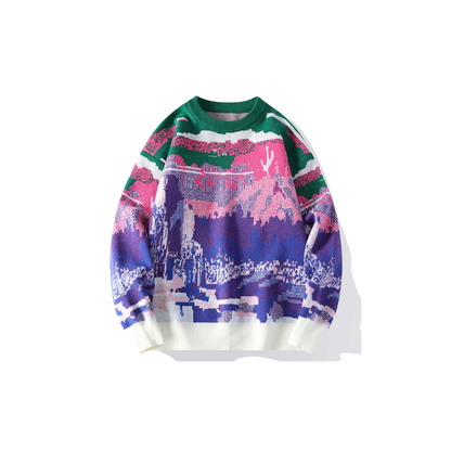Natural Co. Winter Knitted Sweater - Unisex Graffiti Print Pullover