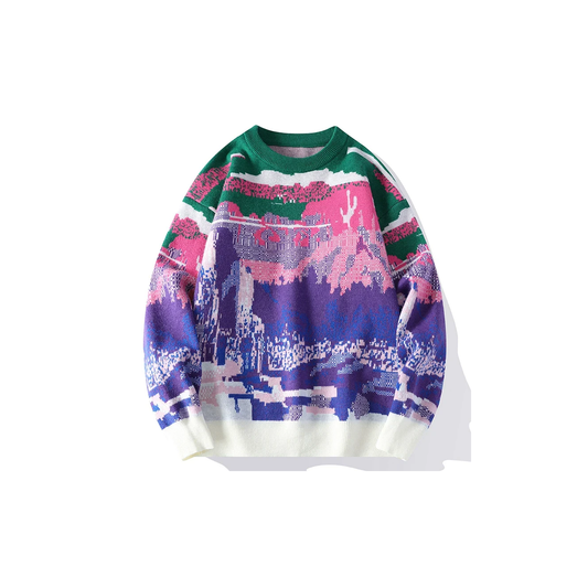 Natural Co. Winter Knitted Sweater - Unisex Graffiti Print Pullover